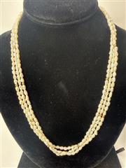 THREE STRAND FRESHWATER PEARLS BEAD NECKLACE WITH 14K YELLOW GOLD BEADS & CLASP